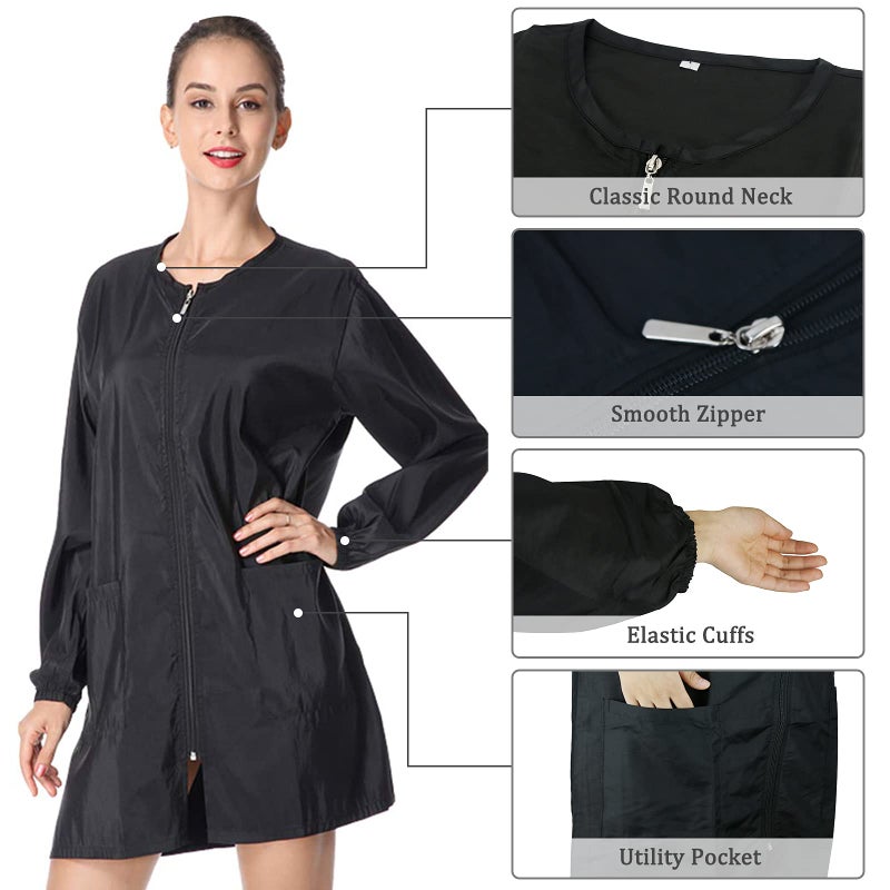 Exttlliy Polyester Fabric Professional Salon Smock Stylist Jacket Waterproof Haircut Cape Barber Apron (Black, M) - Image 2